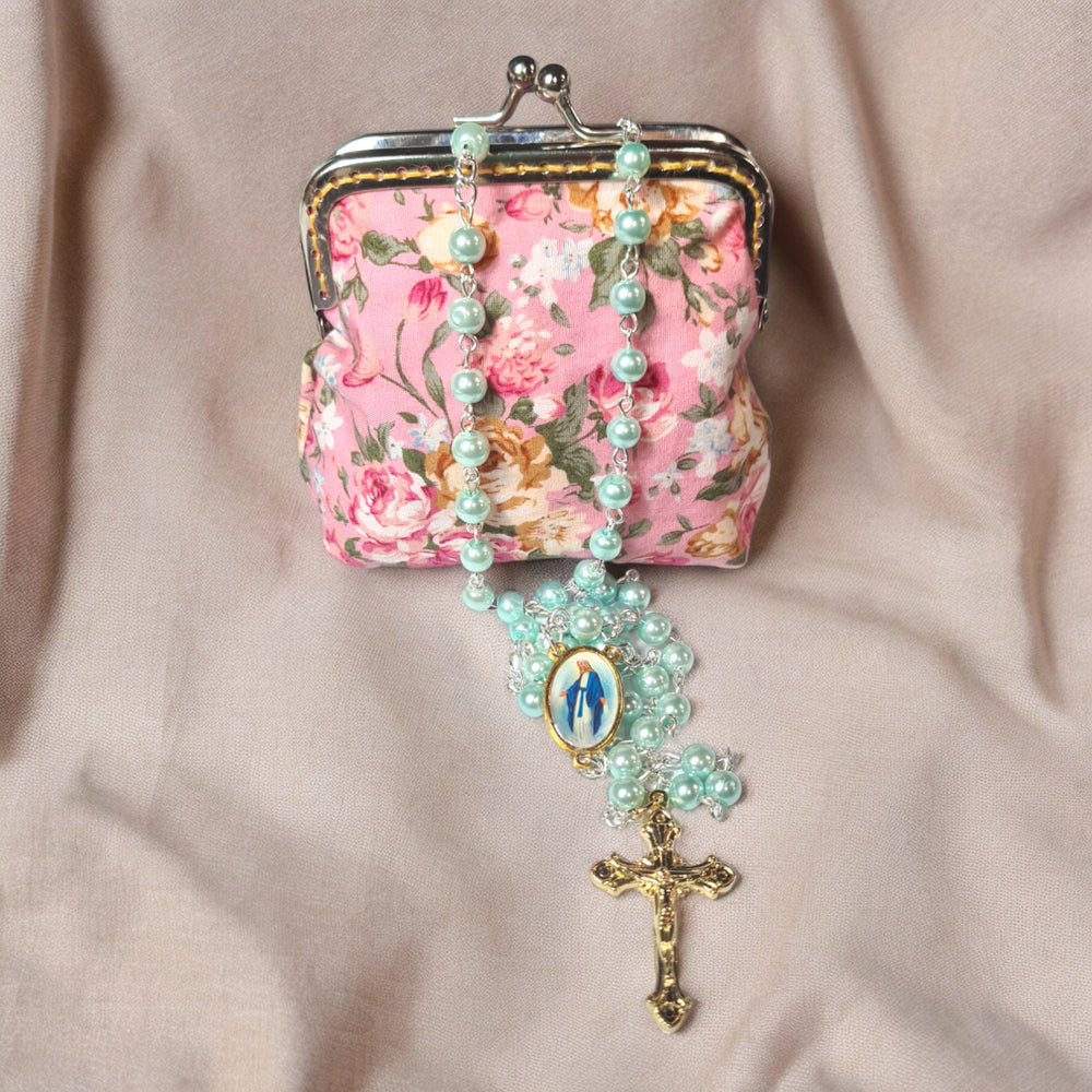 Handmade Rosary (Our Lady of Grace) and Purse (free shipping)