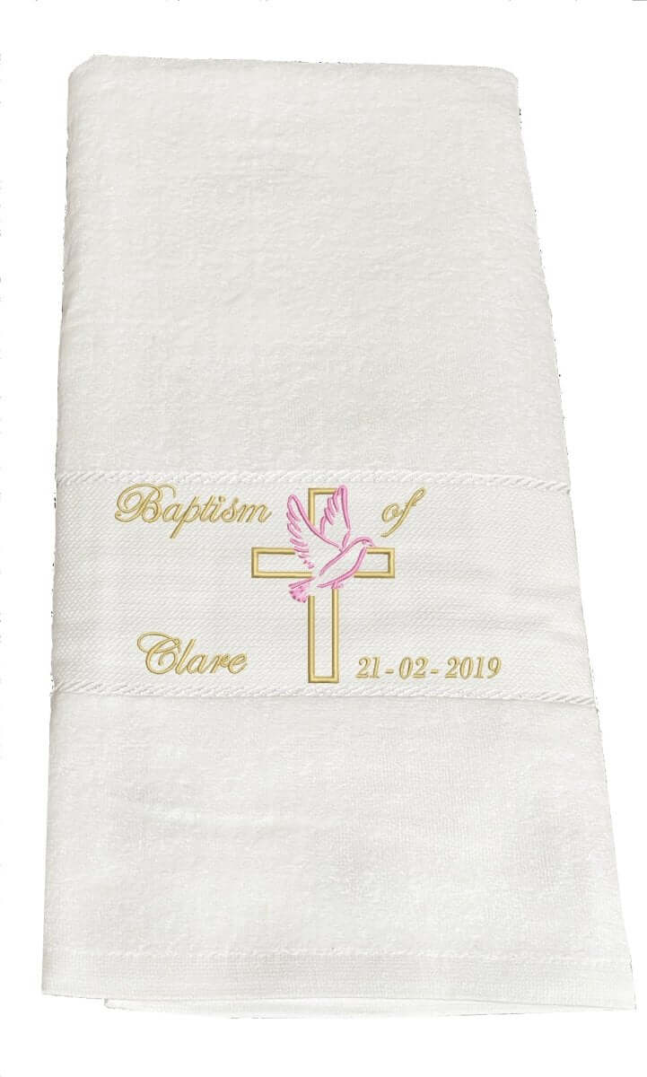 "Baptism", Cross with dove (girl, name and date) - JMJ Catholic Products#variant