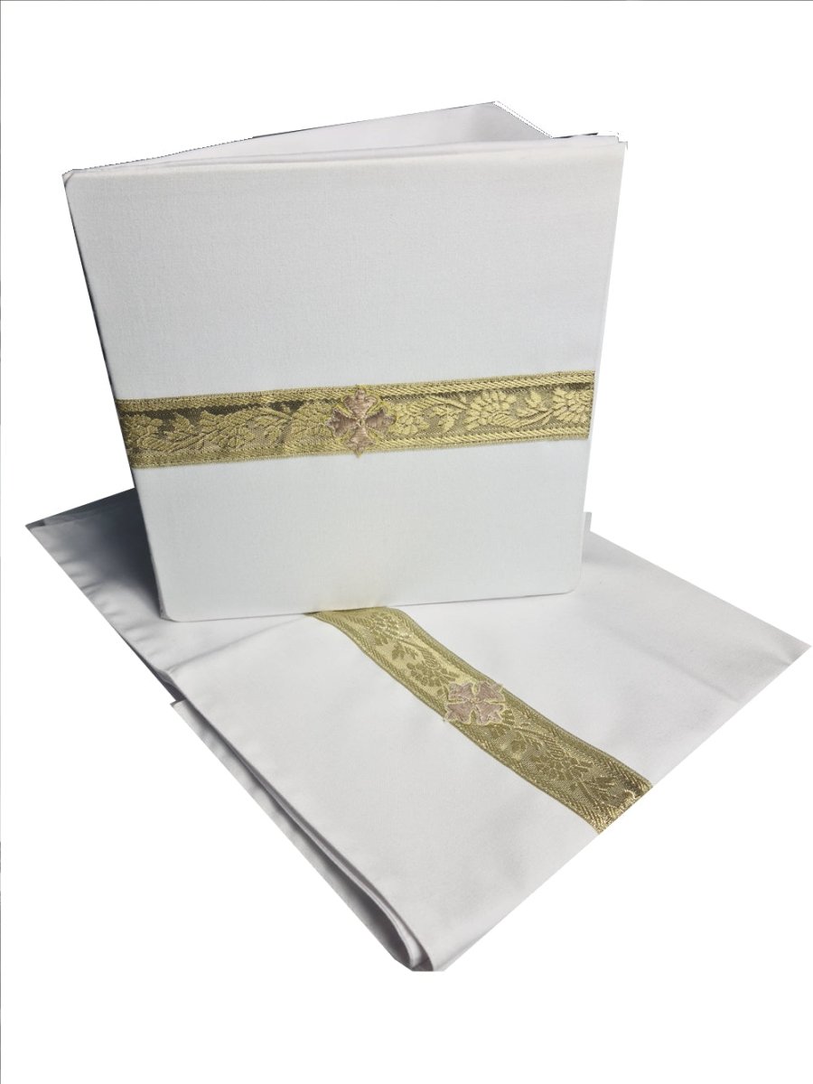Chalice Veil and Burse set (Plain white with Jacquard trim) - JMJ Catholic Products#variant