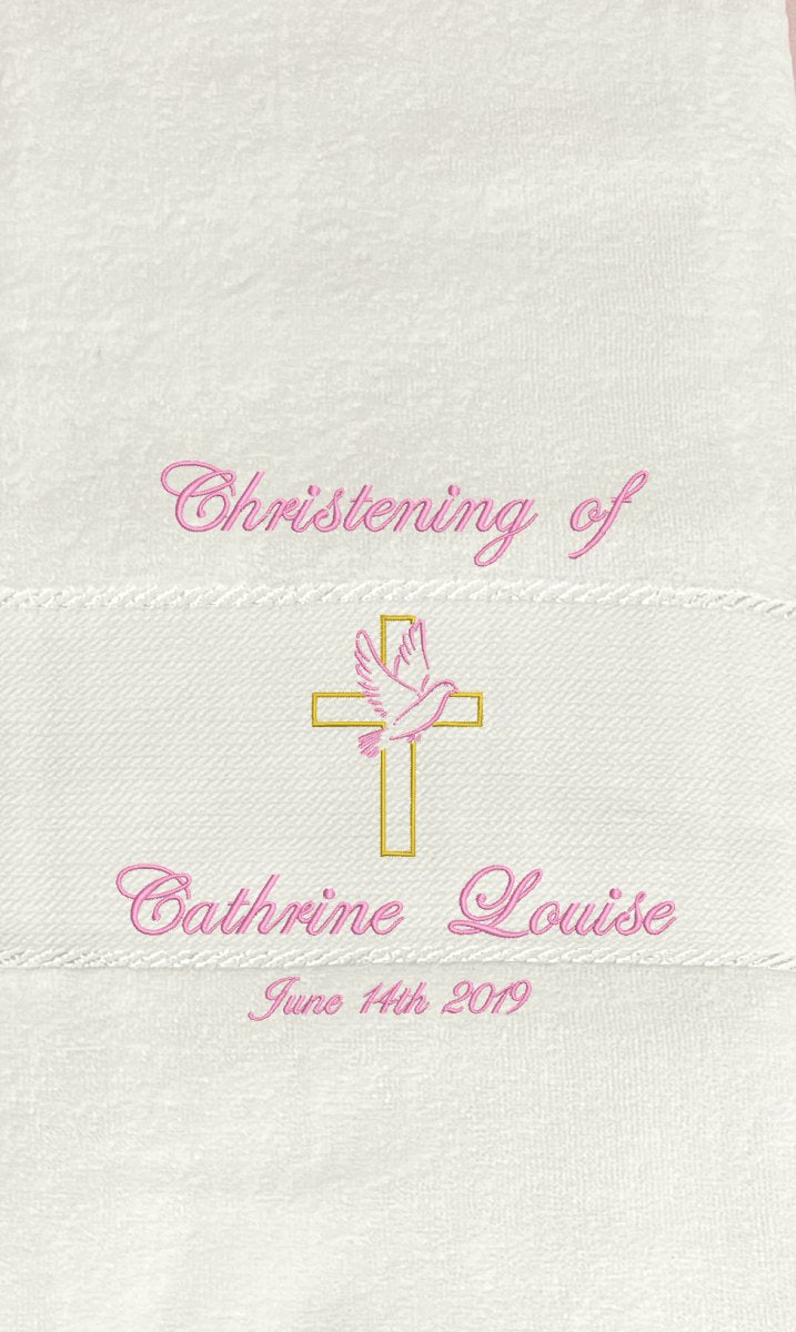 Customised Embroidered Towel - Christening, Girl 1 - JMJ Catholic Products#variant