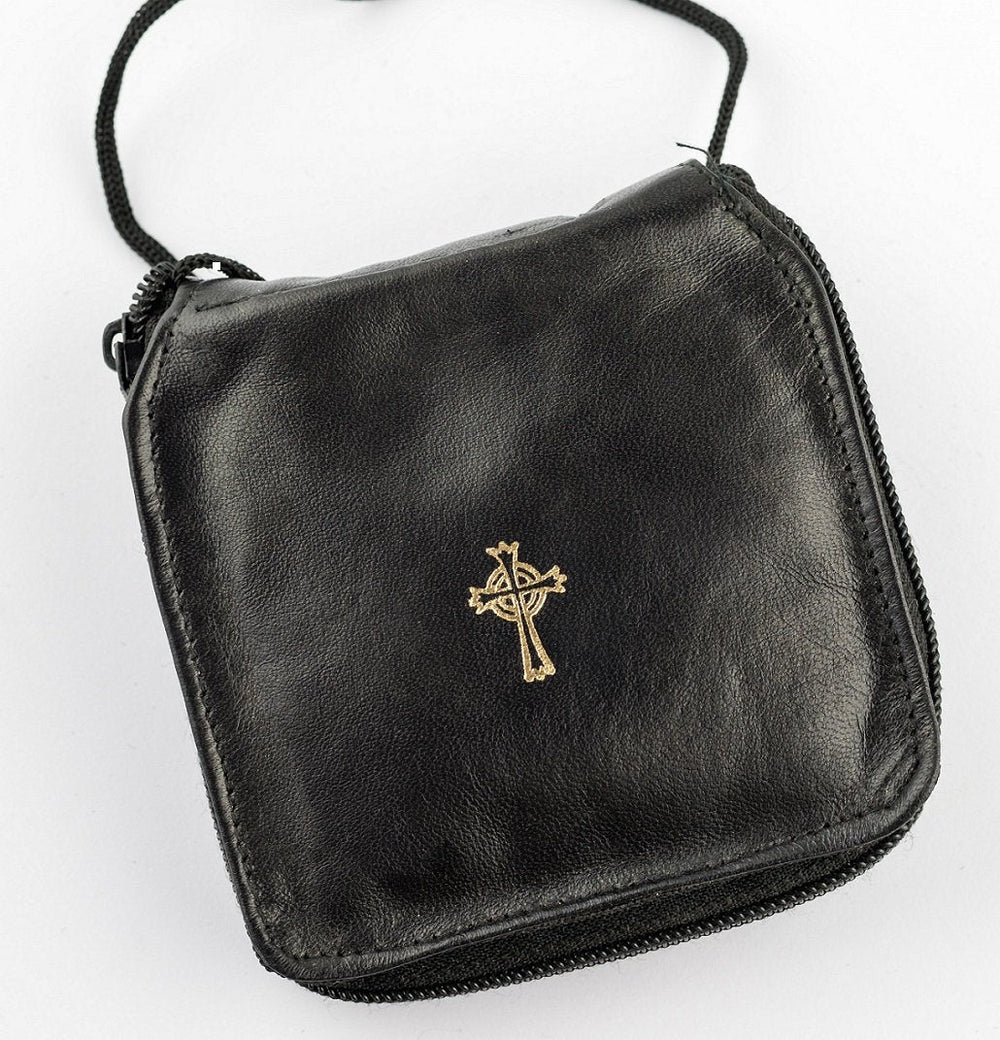 Large Oval 3 sided zipper Leather Burse/Pyx Case with pocket inside.(#9558) Free delivery - JMJ Catholic Products#variant