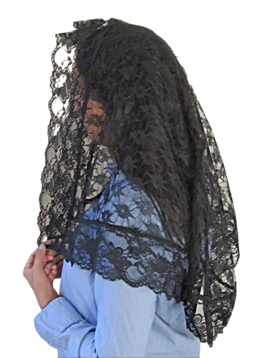 Mantilla with lace trim - Black (free shipping) - JMJ Catholic Products#variant