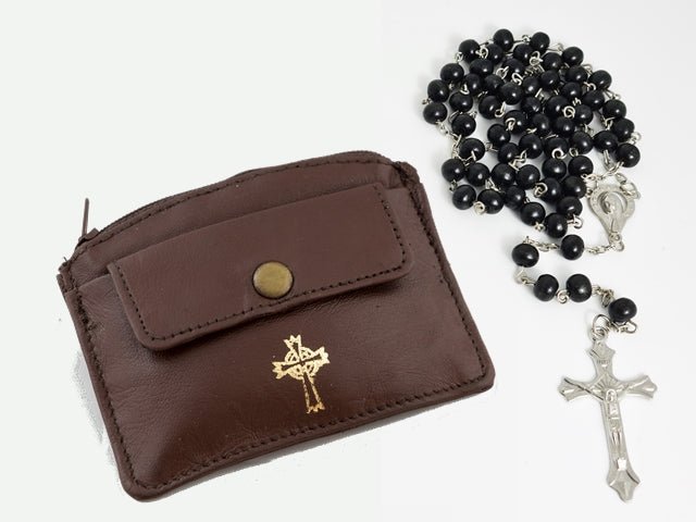 REAL LEATHER 2 POCKET ROSARY/COIN CASE (9505) Free Shipping - JMJ Catholic Products#variant