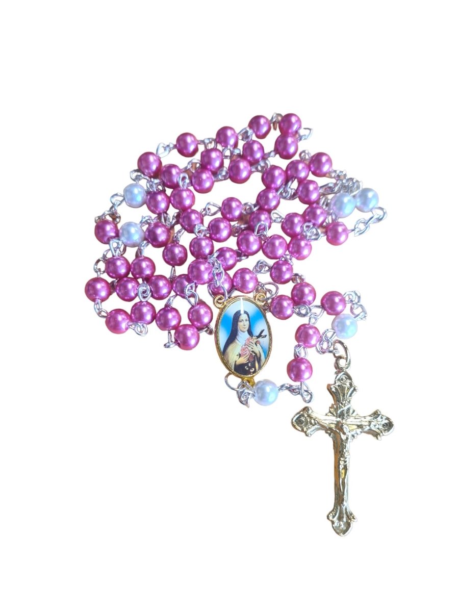 St Therese of Lisieux- pearl Rosary (Free Shipping) - JMJ Catholic Products#variant