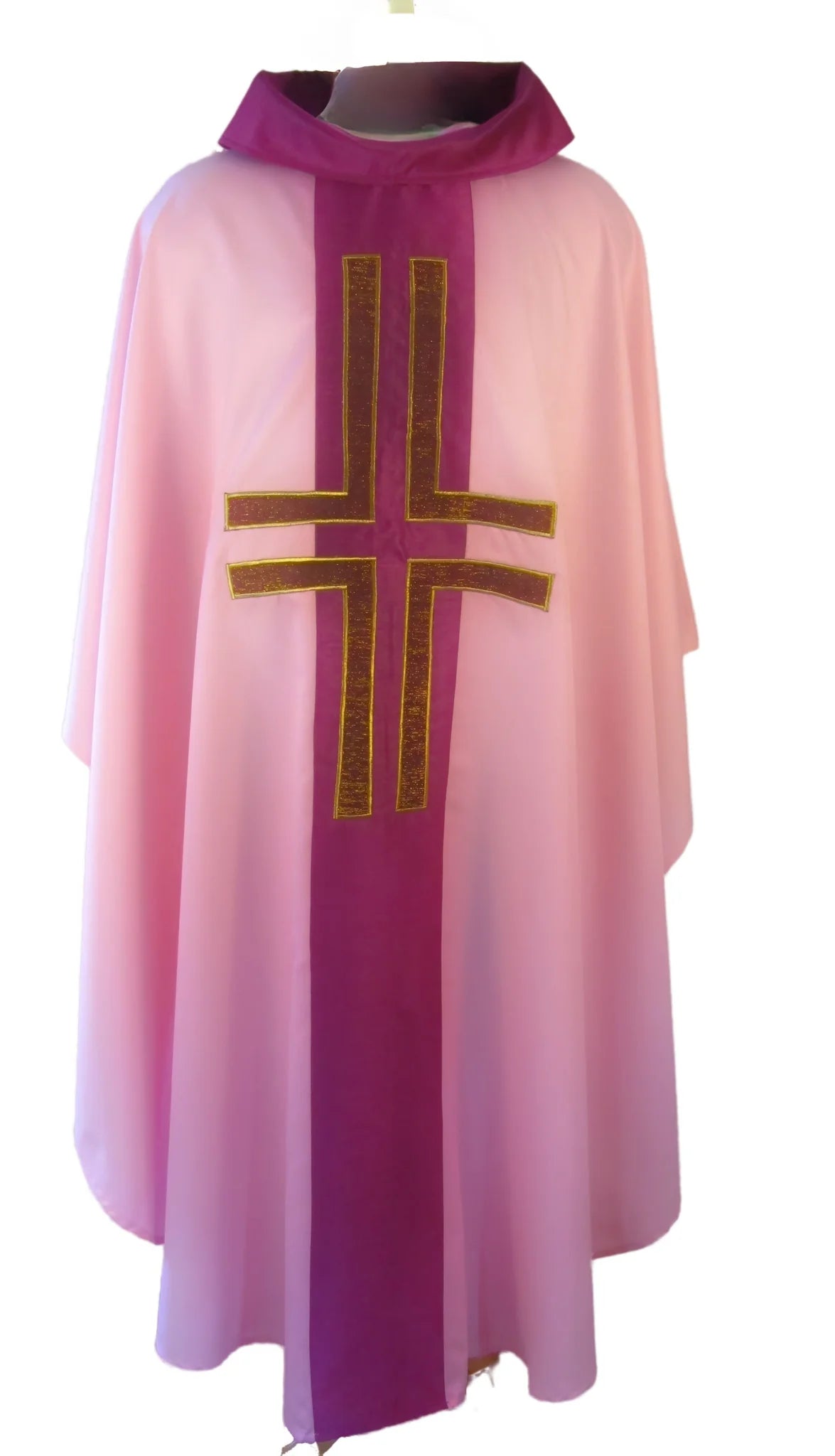 Art silk orphrey/collar with Lucerne applique cross chasuble