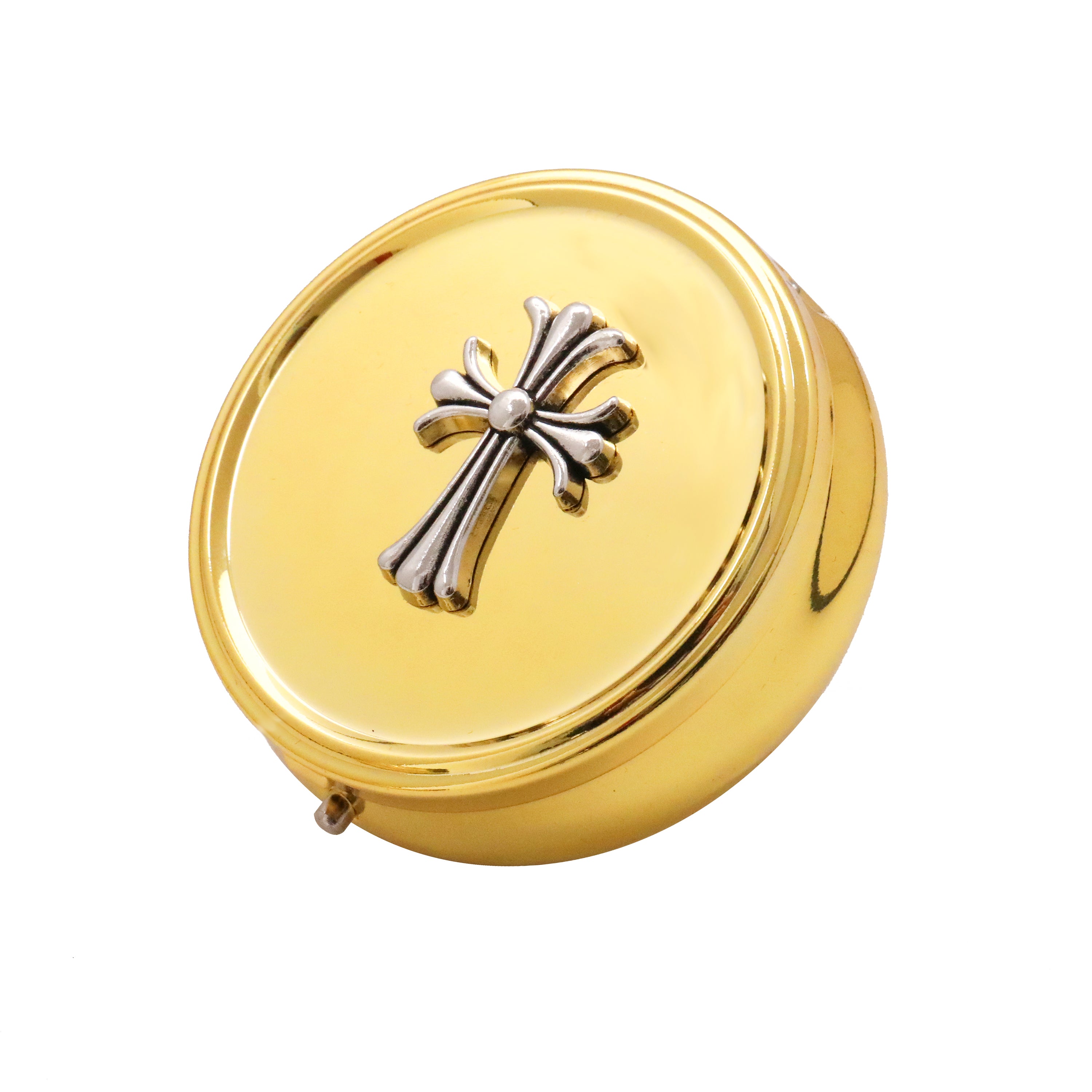 Economy Gold Pyx & Rosary Case - Silver Cross