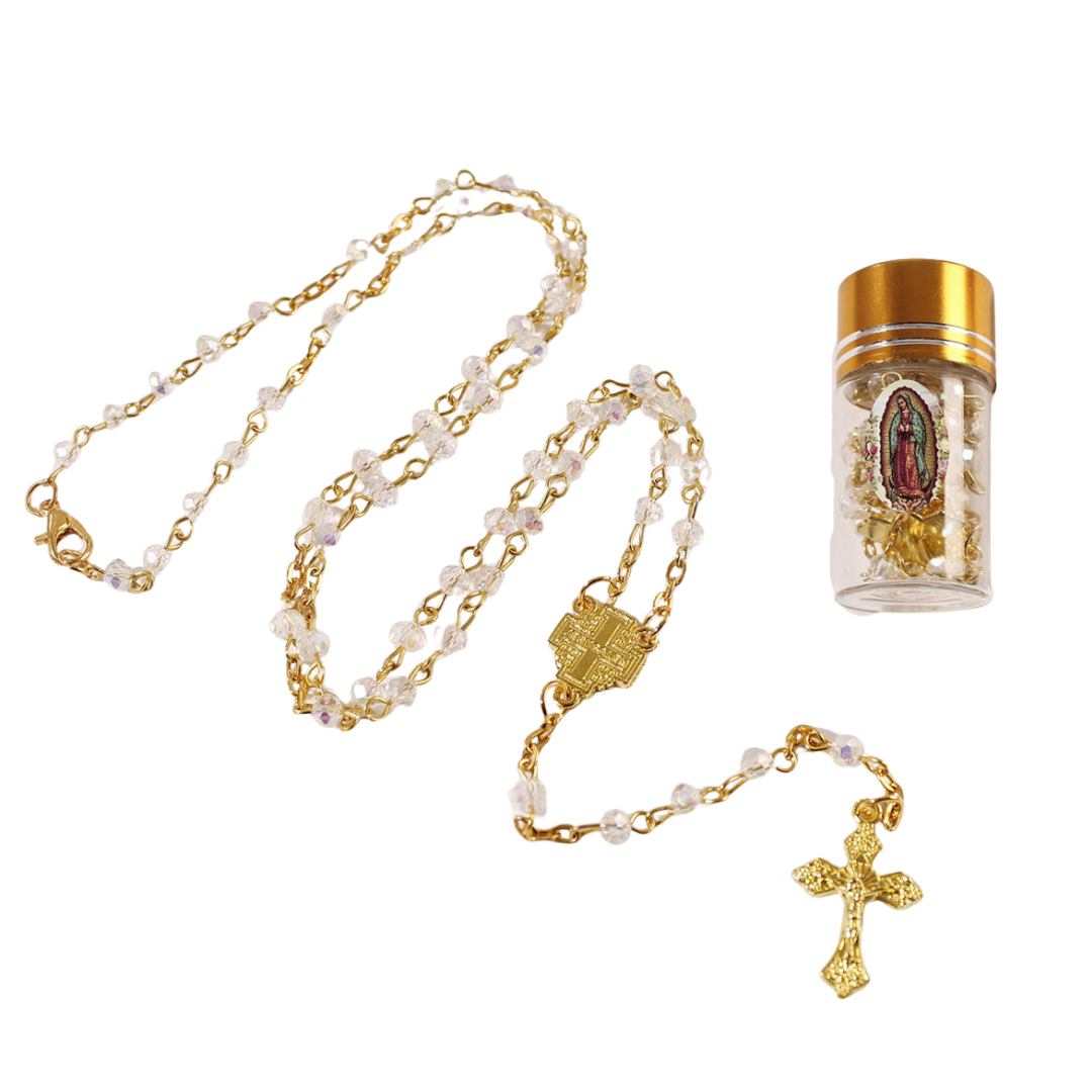 14K Gold Plated Rhinestone Rosary - Jerusalem Crucifix Pendant - JMJ Catholic Productsvariant