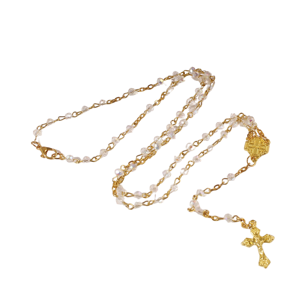 14K Gold Plated Rhinestone Rosary - Jerusalem Crucifix Pendant - JMJ Catholic Productsvariant