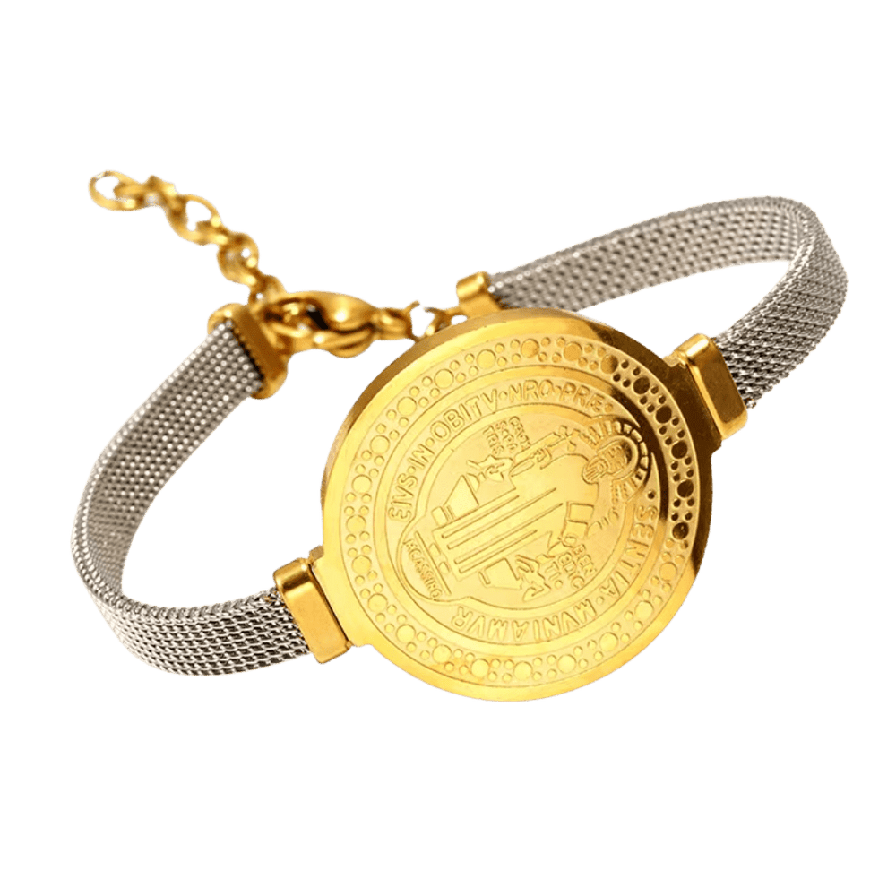 18K Gold Plated Two-Tone Saint Benedict Medal Bracelet – Symbol of Strength & Protection - JMJ Catholic Productsvariant