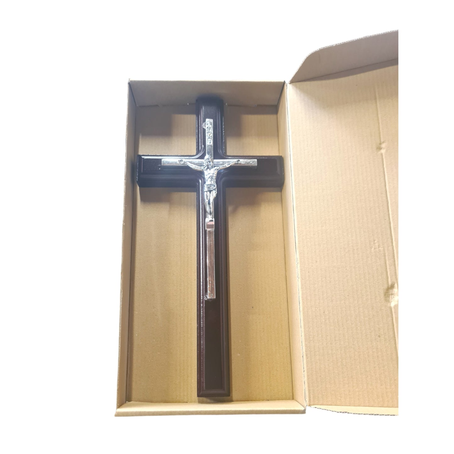 Hanging wood Crucifix, Silver corpus -RG12