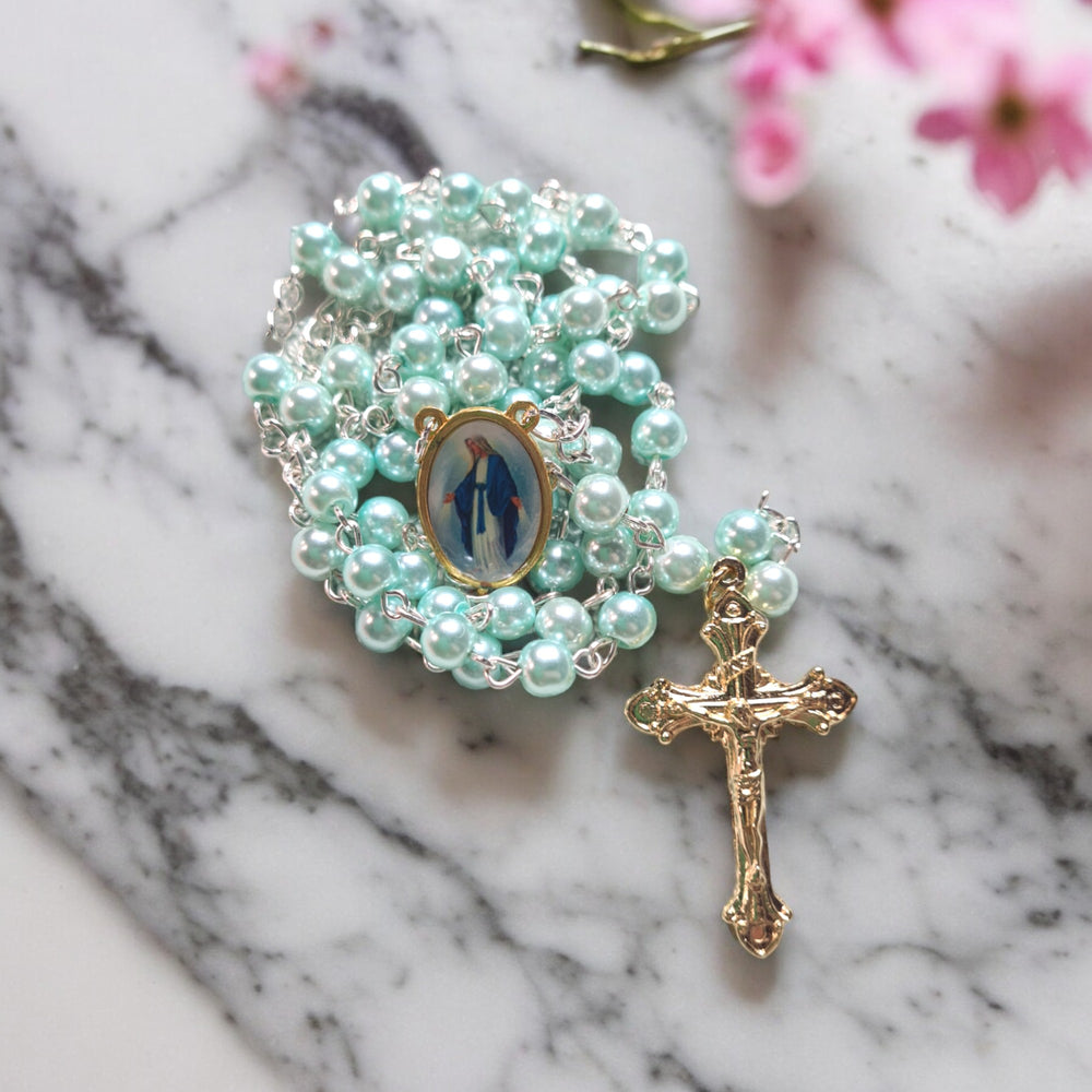 Australian Handcrafted Our Lady of Grace Light Blue Pearl - (free shipping)