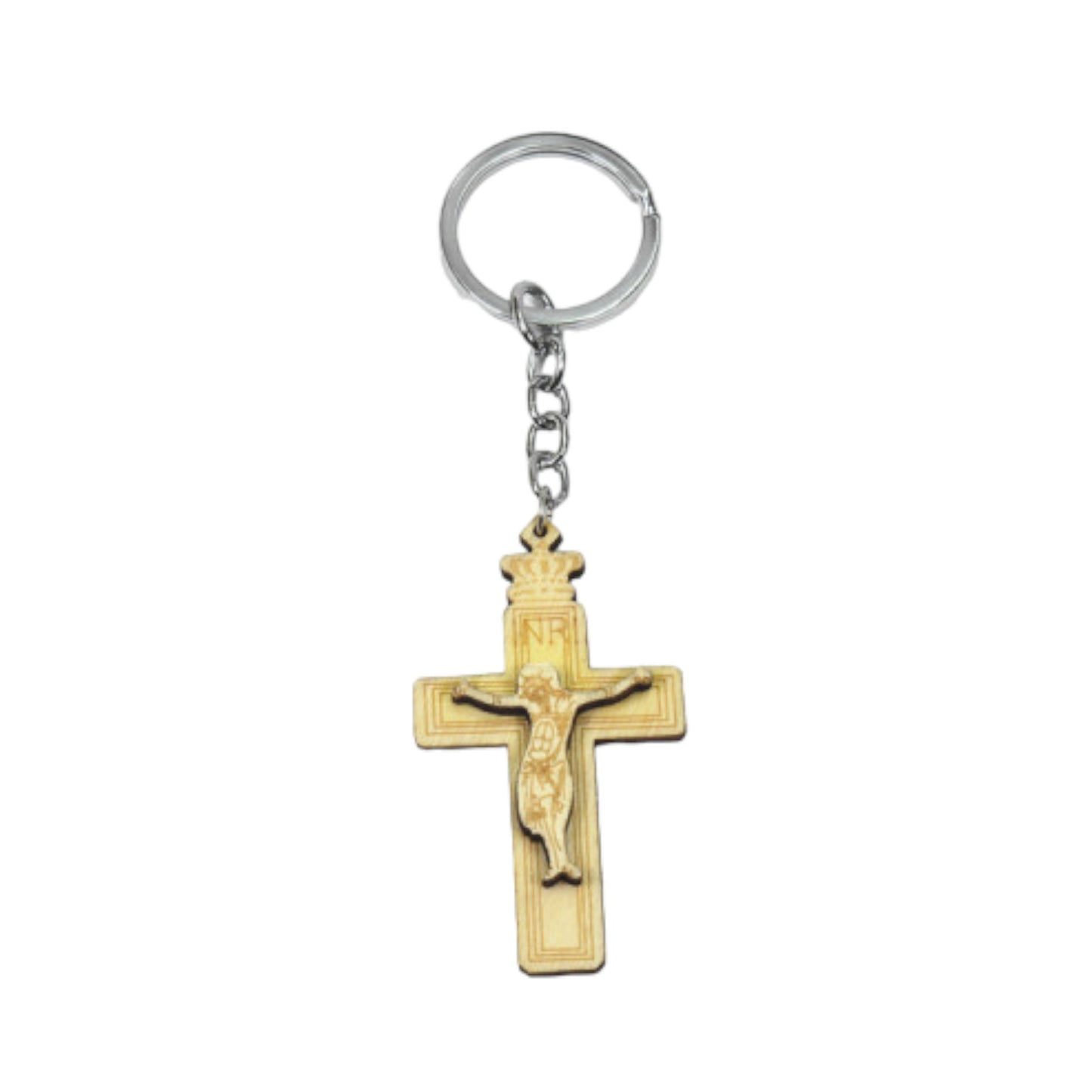 Crucifix wooden key ring
