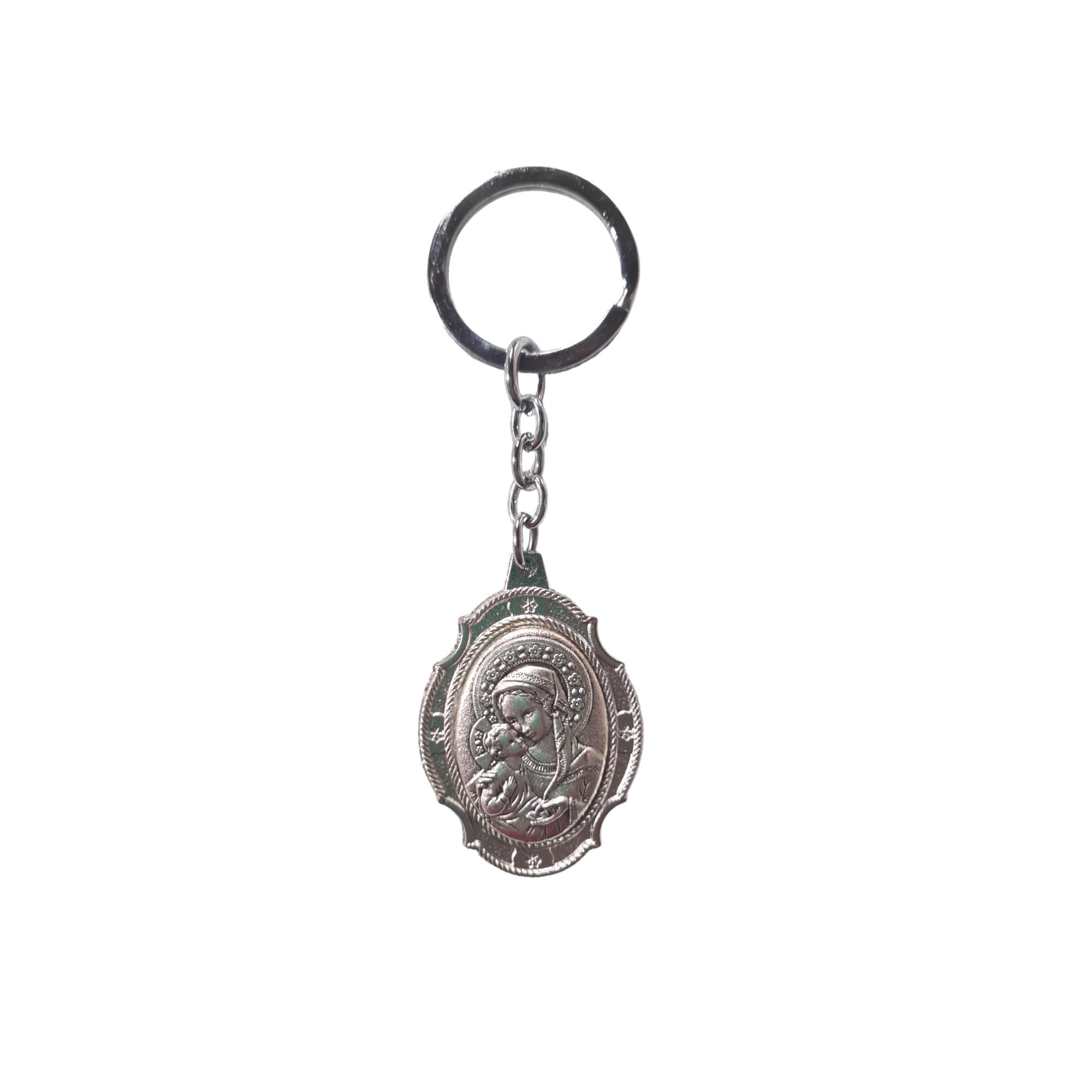Our Lady silver key ring