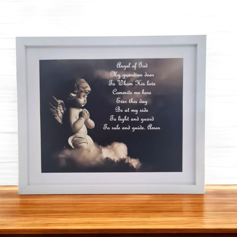 Angel of God prayer - white frame