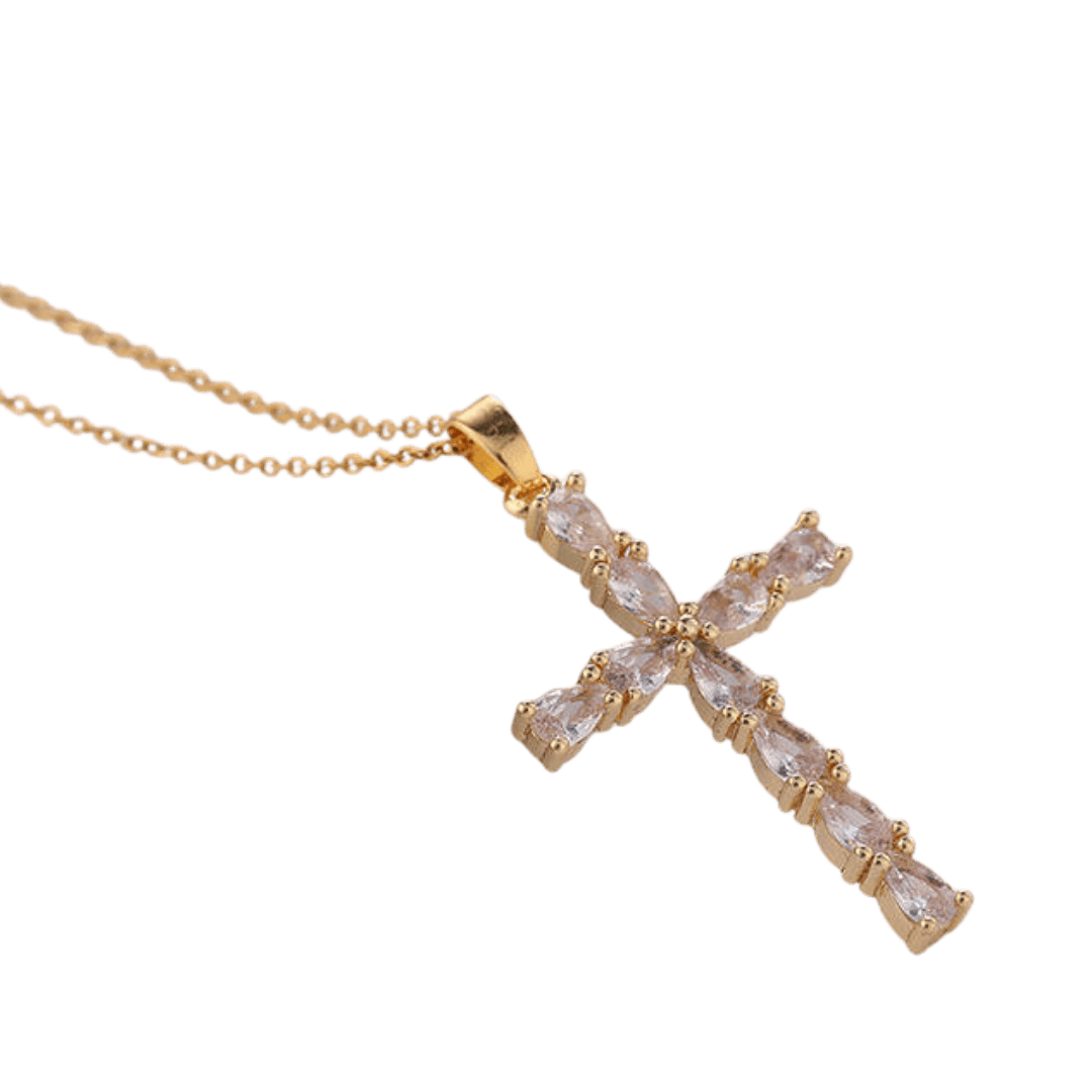 24K Gold-Plated Clear Gemstone Crucifix Necklace - JMJ Catholic Productsvariant