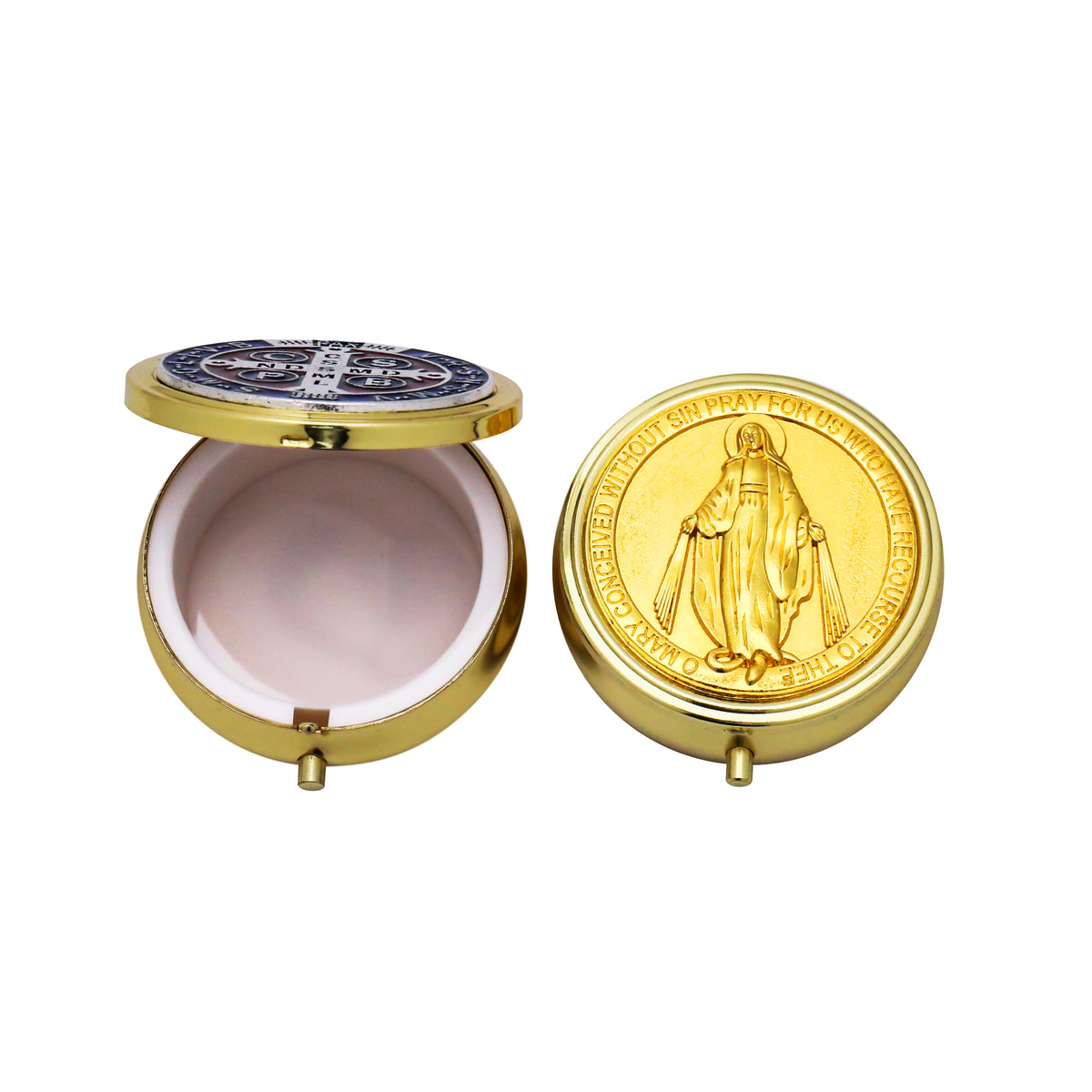 Economy Gold Pyx & Rosary Case with Miraculous Medal Design