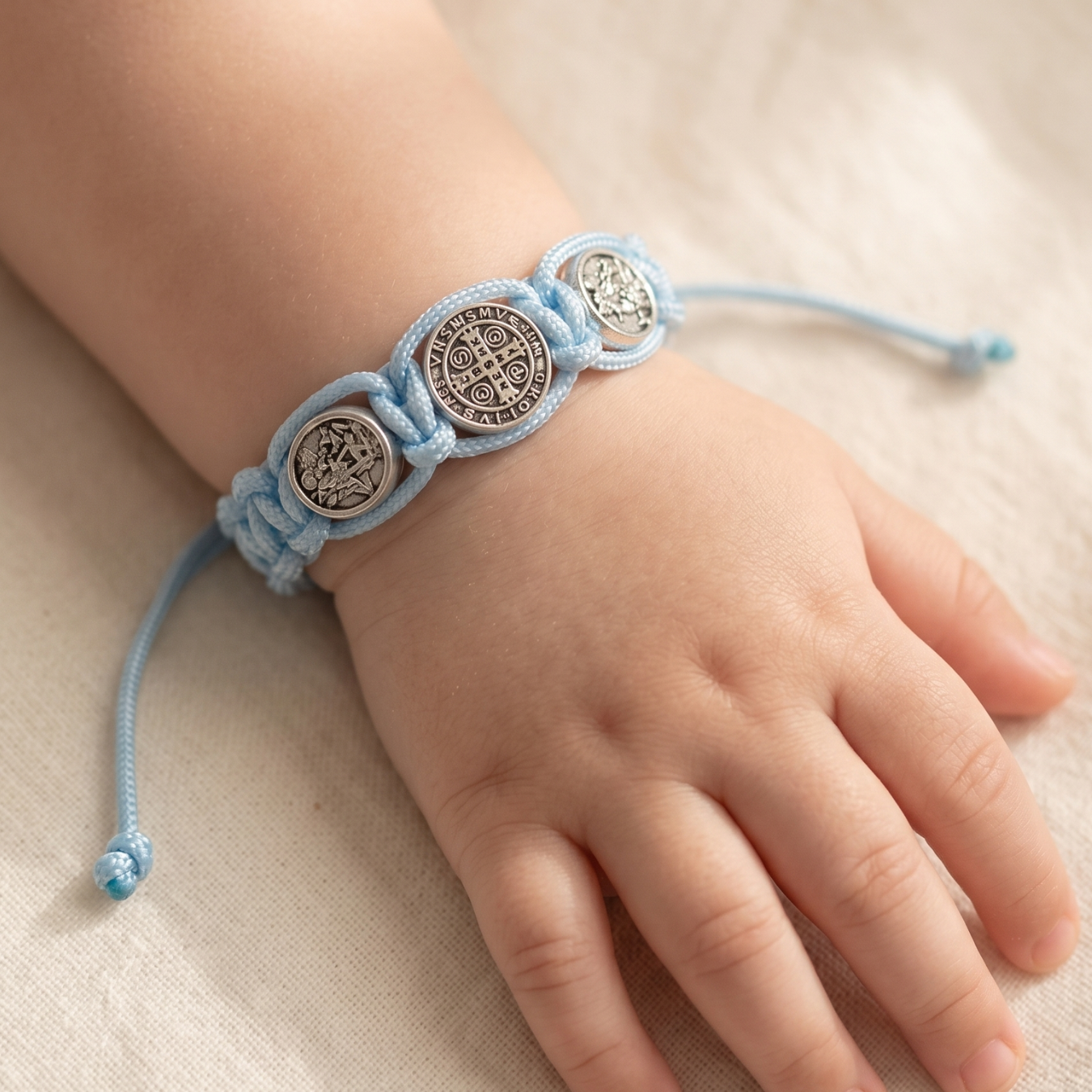St. Benedict Blue Cord Baby Bracelet - Blue