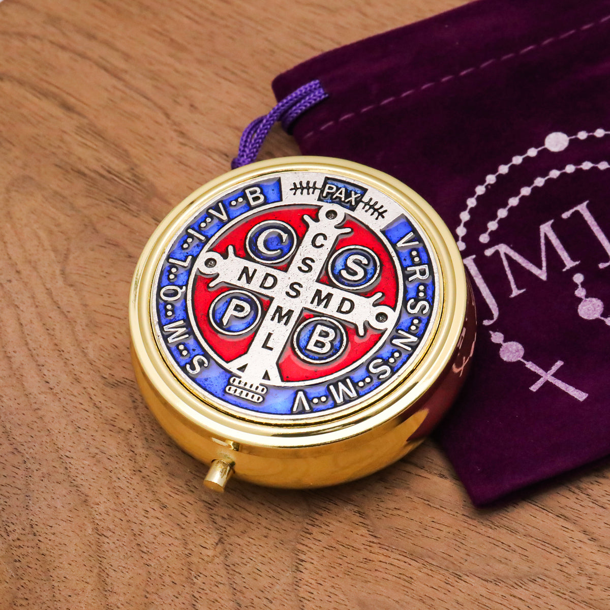 Economy Gold Pyx & Rosary Case - St Benedict Medal