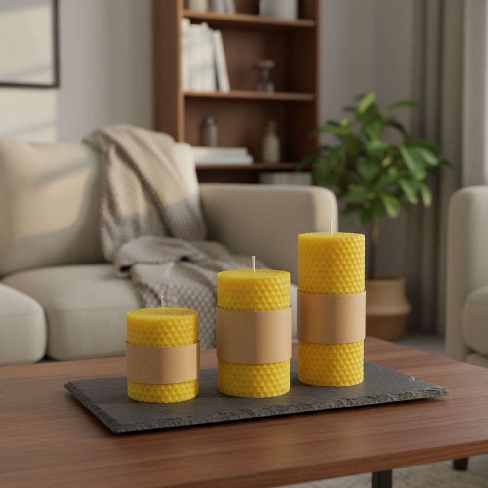 Pure Beeswax Honeycomb Devotional Pillar Candle – Hand-Rolled (3 Sizes available)