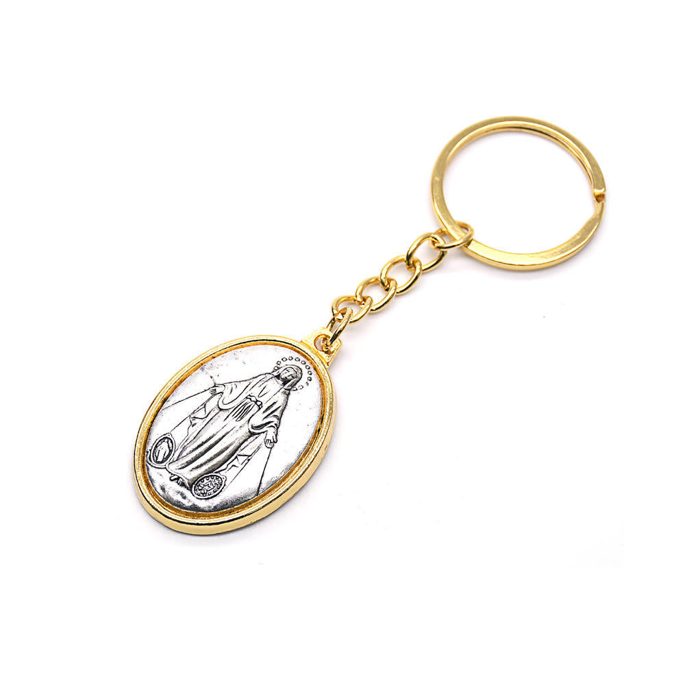 Catholic Religious Keychain – Virgin Mary Medal (Gold)