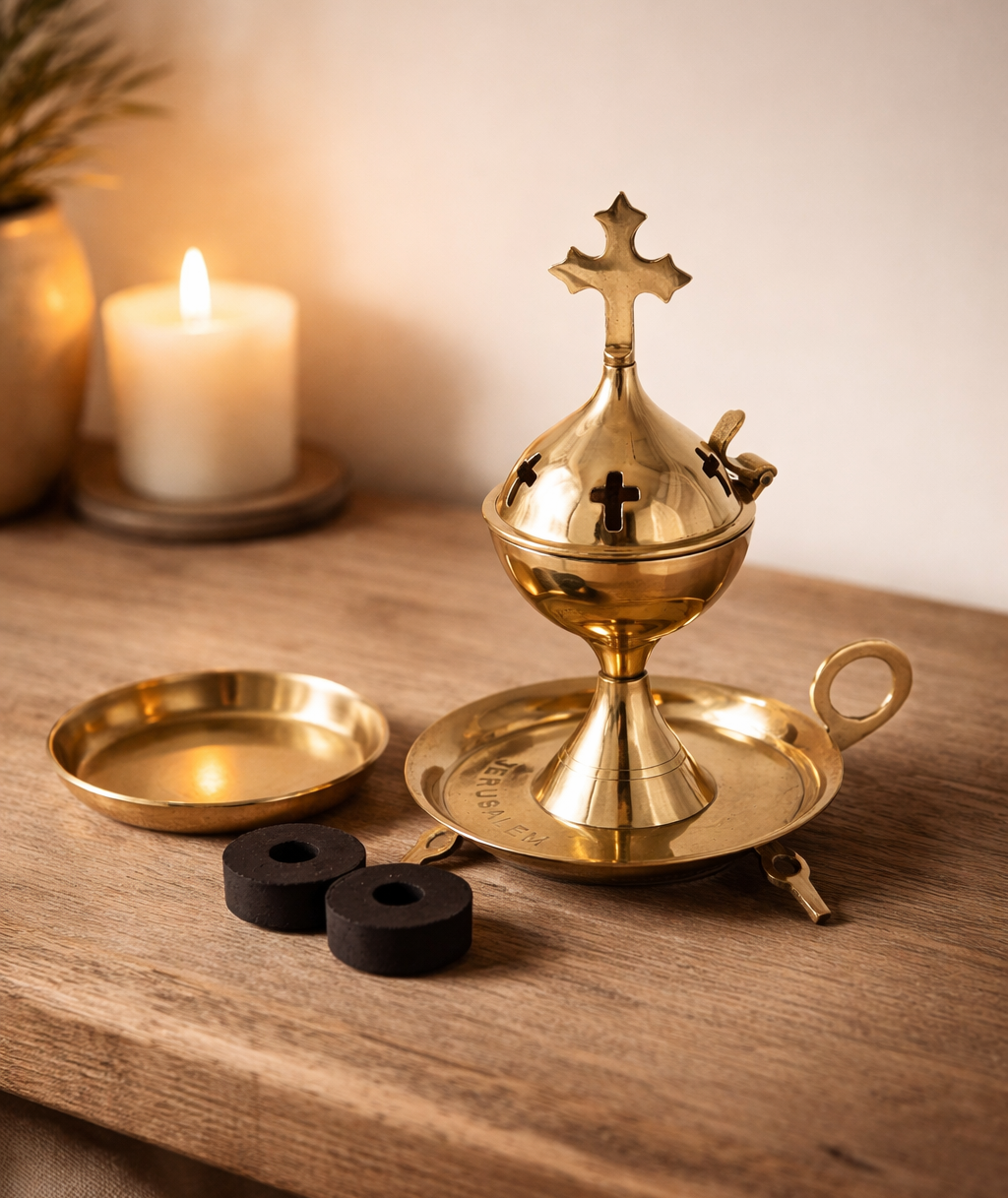 High-Polished Brass Hand-Crafted Incense Burner – Jerusalem (18cm)