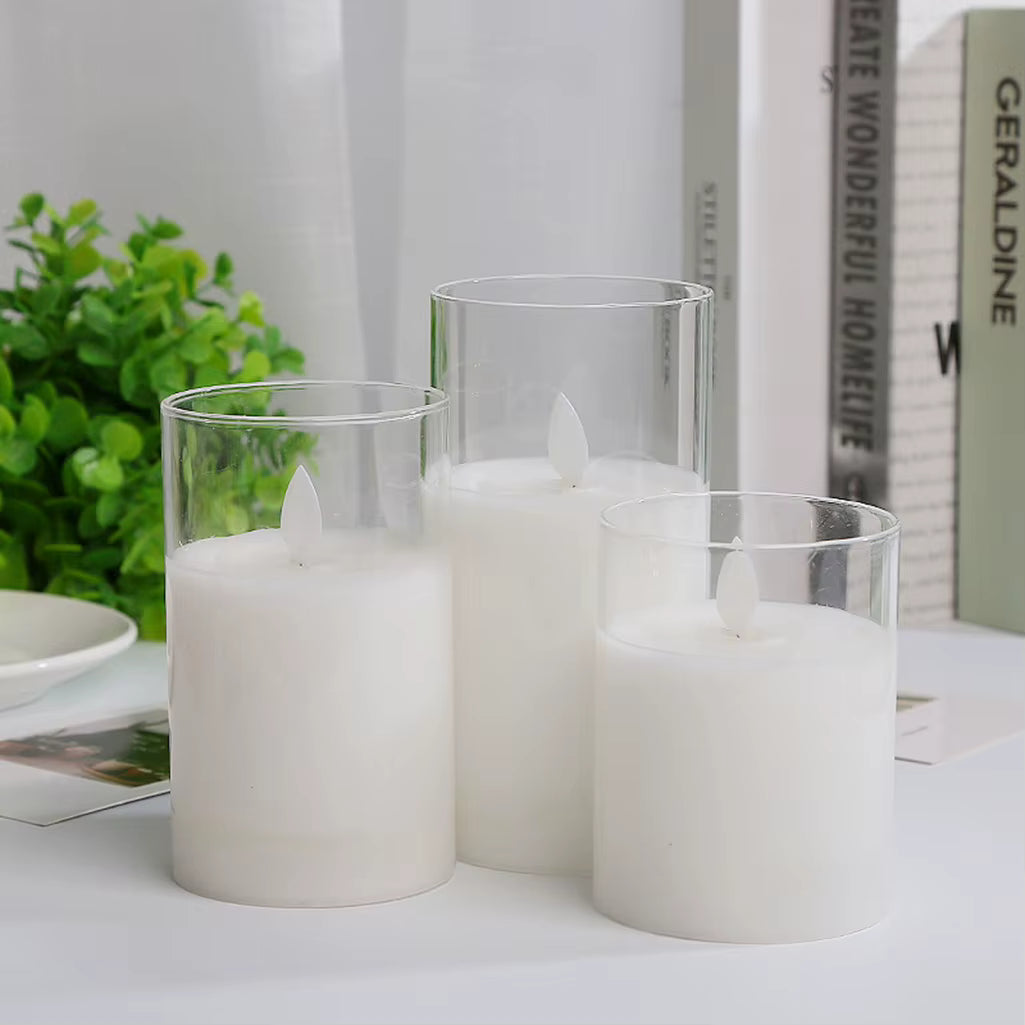 Clear Glass + Real Wax LED Devotional Pillar Candle (3 sizes available)