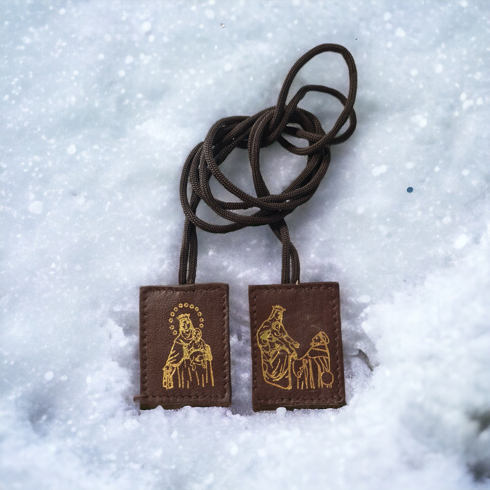Our Lady of Mt Carmel Leather Scapular (free shipping)
