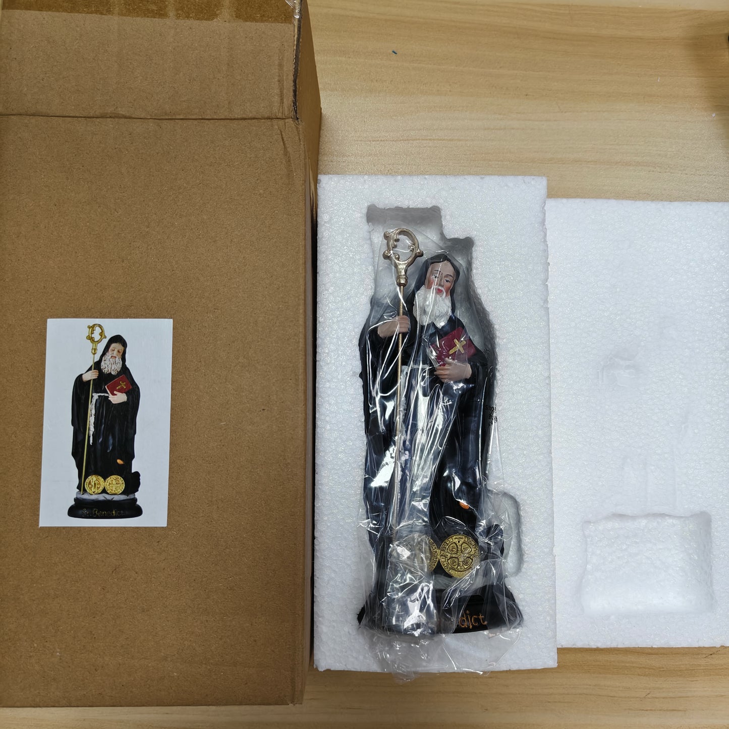 St. Benedict Ornamental Statue Figurine - Hand Painted Resin - Medium (20cm)