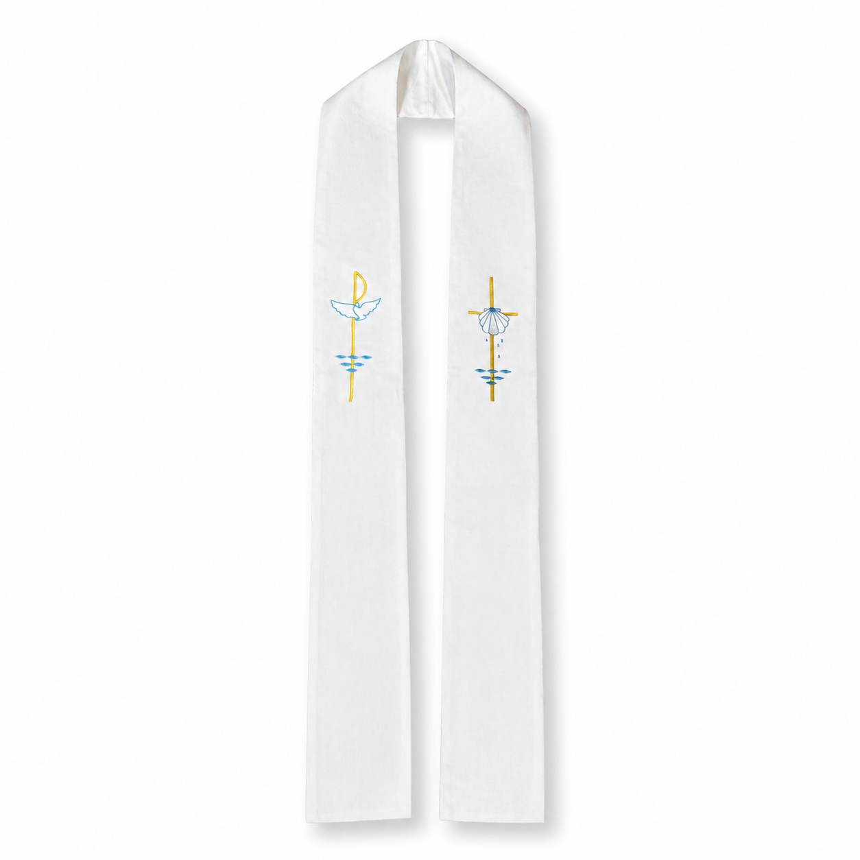 White Holy Spirit & Baptism Embroidered Confirmation Stole (Full length)