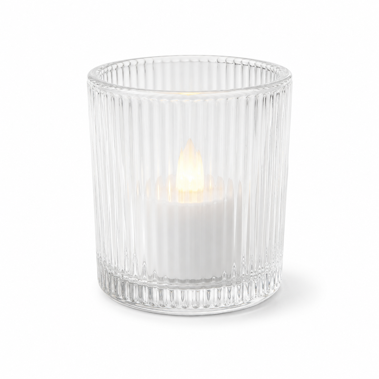 Clear Glass Holder with Warm White LED Devotional Votive Candle Set (Pack of 6)