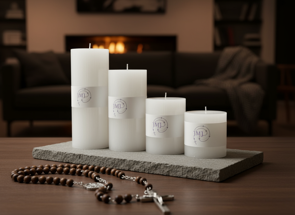 JMJ Devotional Pillar Candle in White - Slow Burning, 30 to 80 Hours
