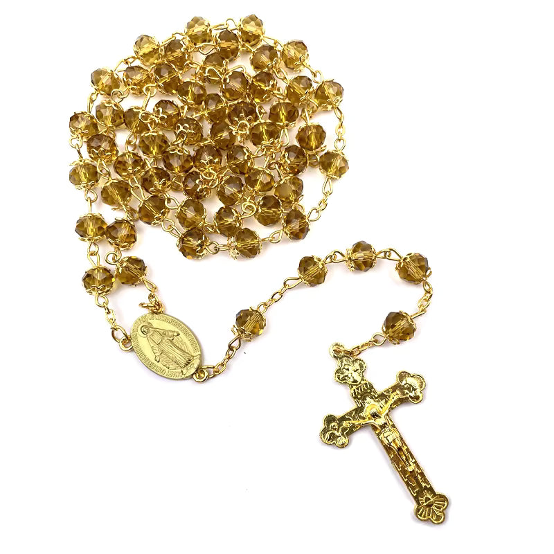 Crystal Rosary with Gold-Tone Crucifix