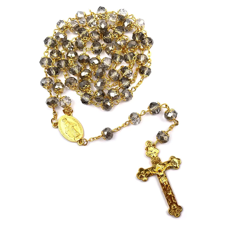 Crystal Rosary with Gold-Tone Crucifix