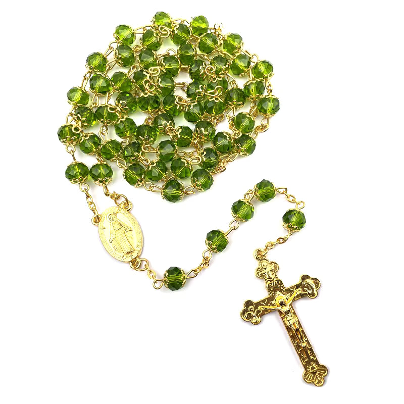 Crystal Rosary with Gold-Tone Crucifix