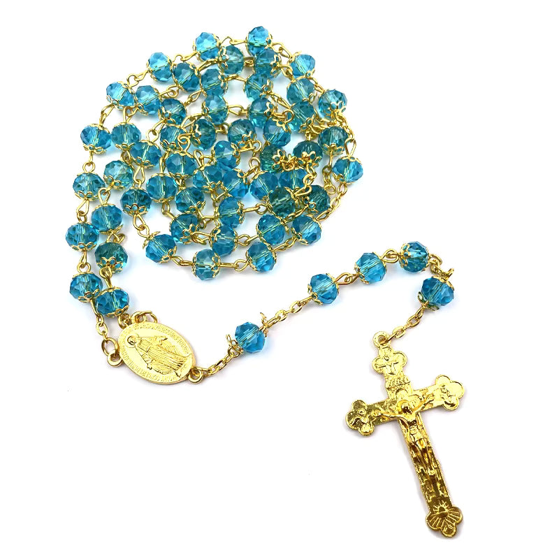 Crystal Rosary with Gold-Tone Crucifix
