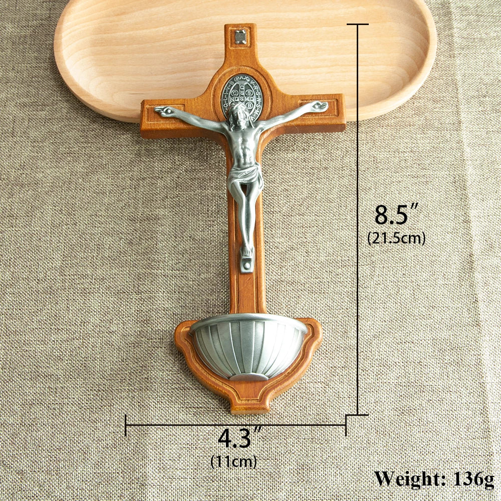 Crucifix with water font - 21.5cm