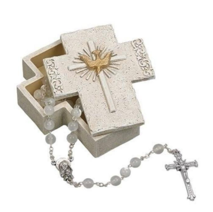 Crucifix with Dove Confirmation Gift / Jewellery Box, Hand-Painted (6cm deep)