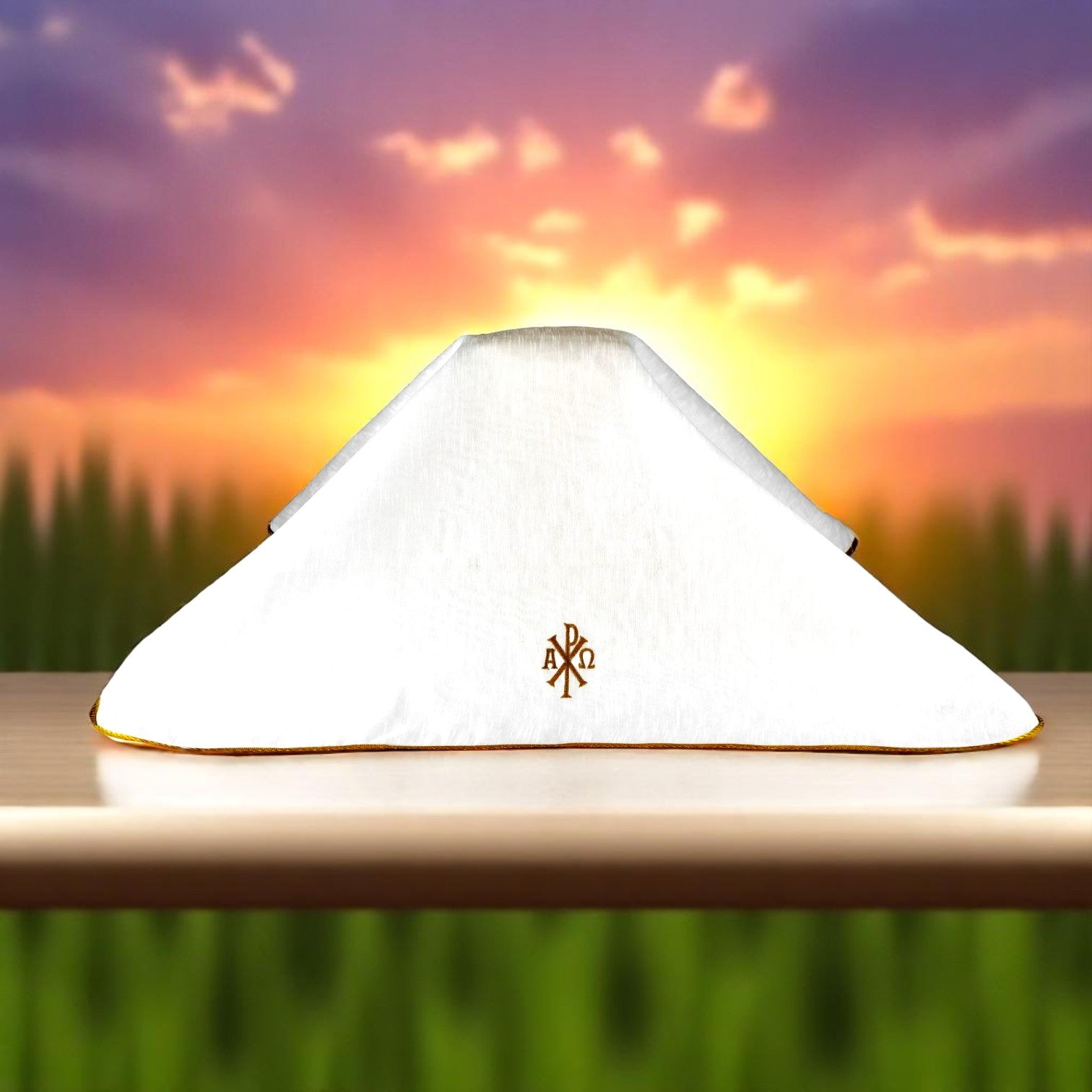 Urn Cover-Chi Ro design  with piping -URN-C121