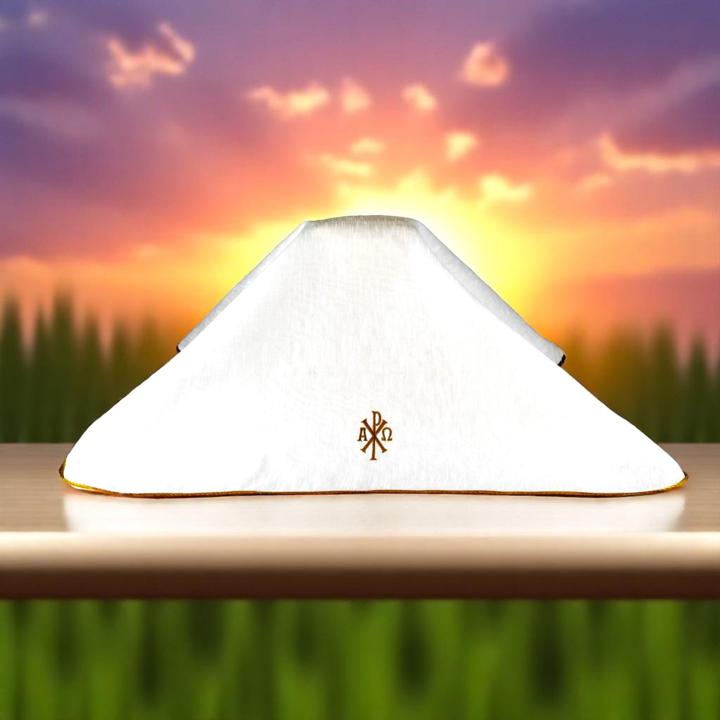 Urn Cover-Chi Ro design  with piping -URN-C121