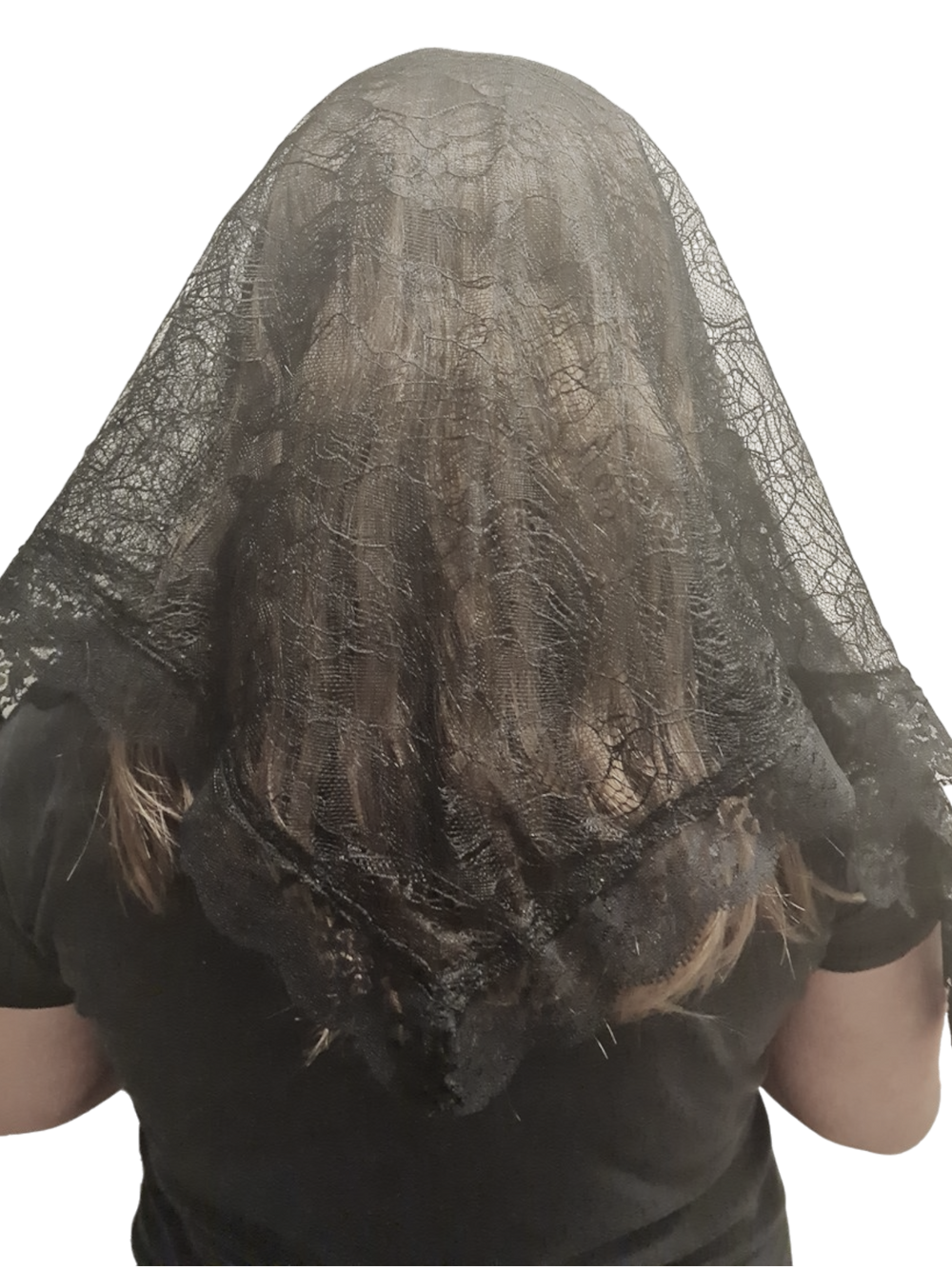 Triangular Mantilla, with wide lace Hem. (free shipping)