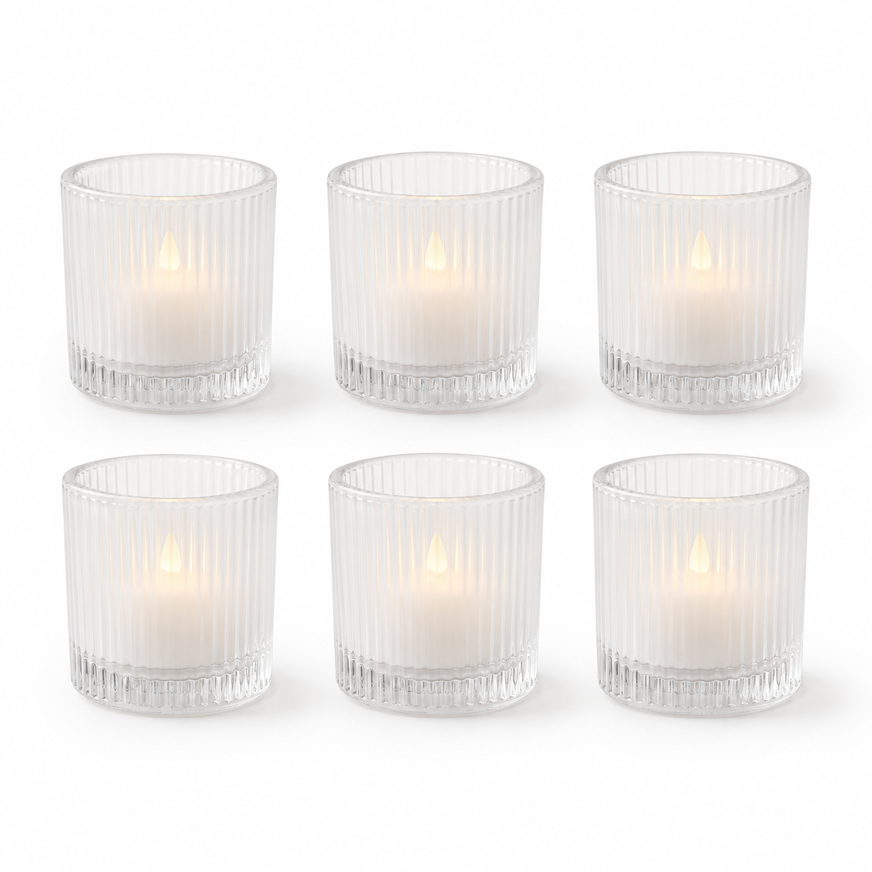 Clear Glass Holder with Warm White LED Devotional Votive Candle Set (Pack of 6)