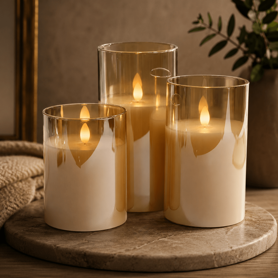 Amber Glass Real-Wax LED Candle — Realistic Flameless Glow for Schools & Sanctuaries (3 Sizes) - JMJ Catholic Productsvariant
