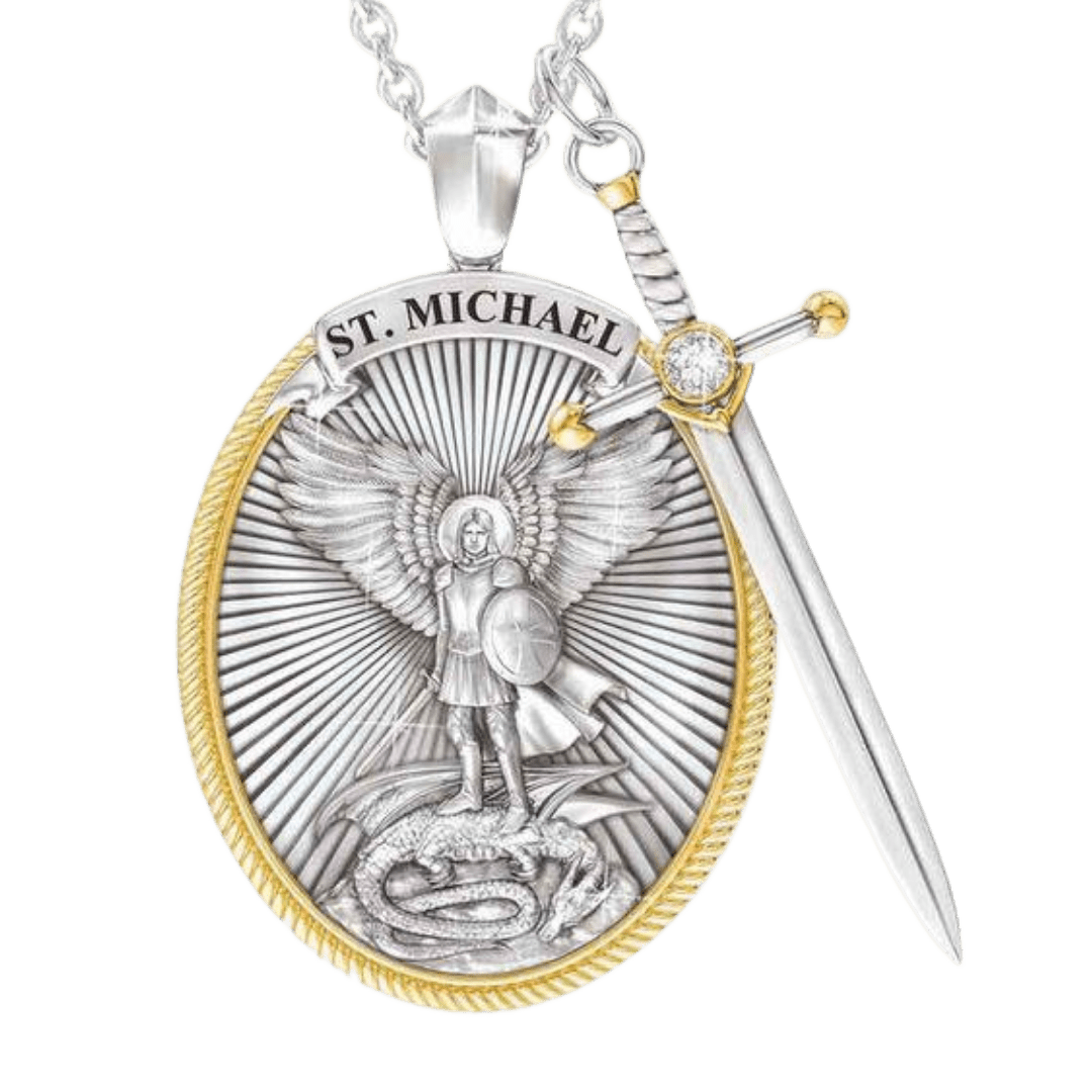 Antique Silver Plated Saint Michael with Sword Necklace - JMJ Catholic Productsvariant