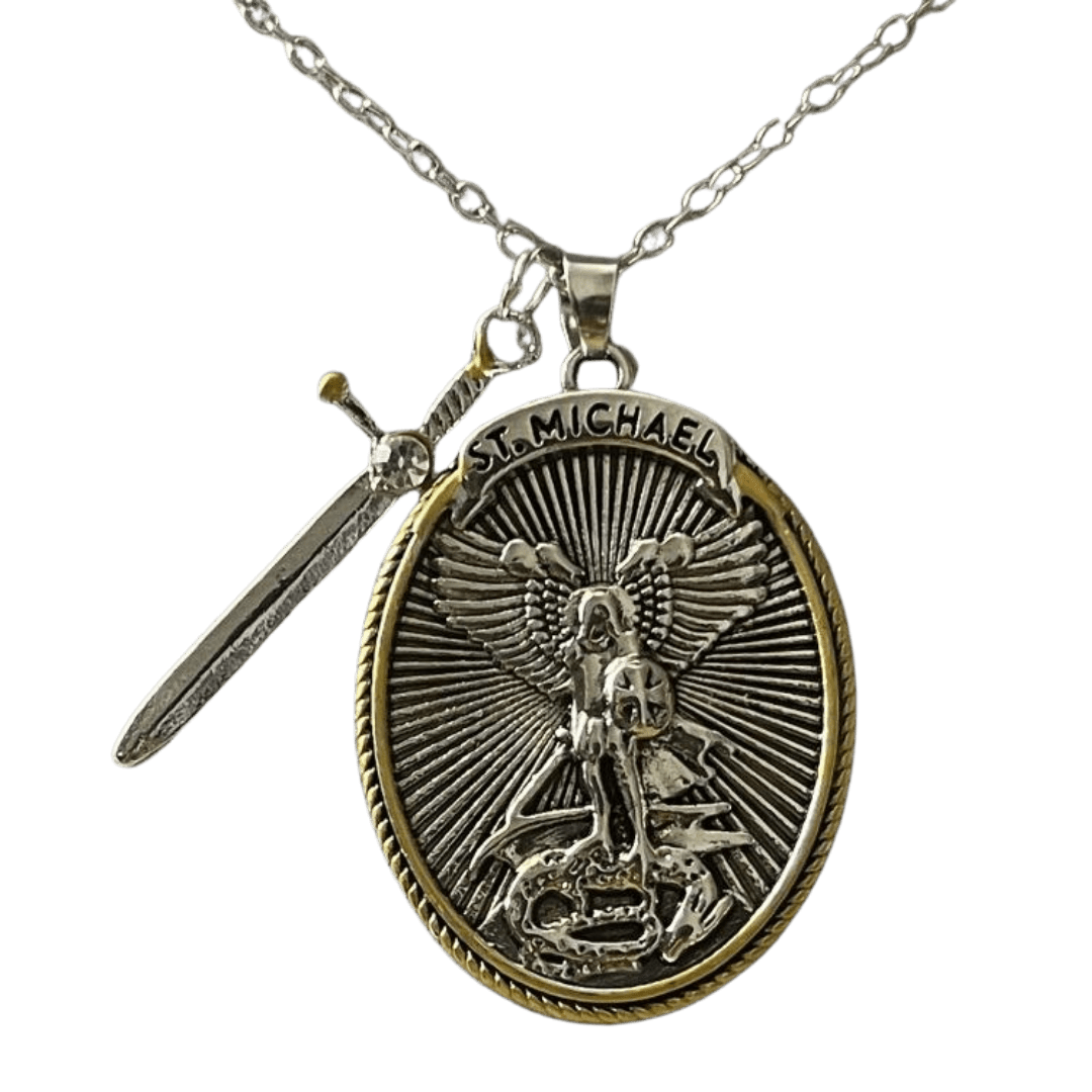 Antique Silver Plated Saint Michael with Sword Necklace - JMJ Catholic Productsvariant