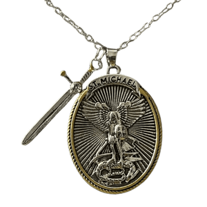 Antique Silver Plated Saint Michael with Sword Necklace - image 3