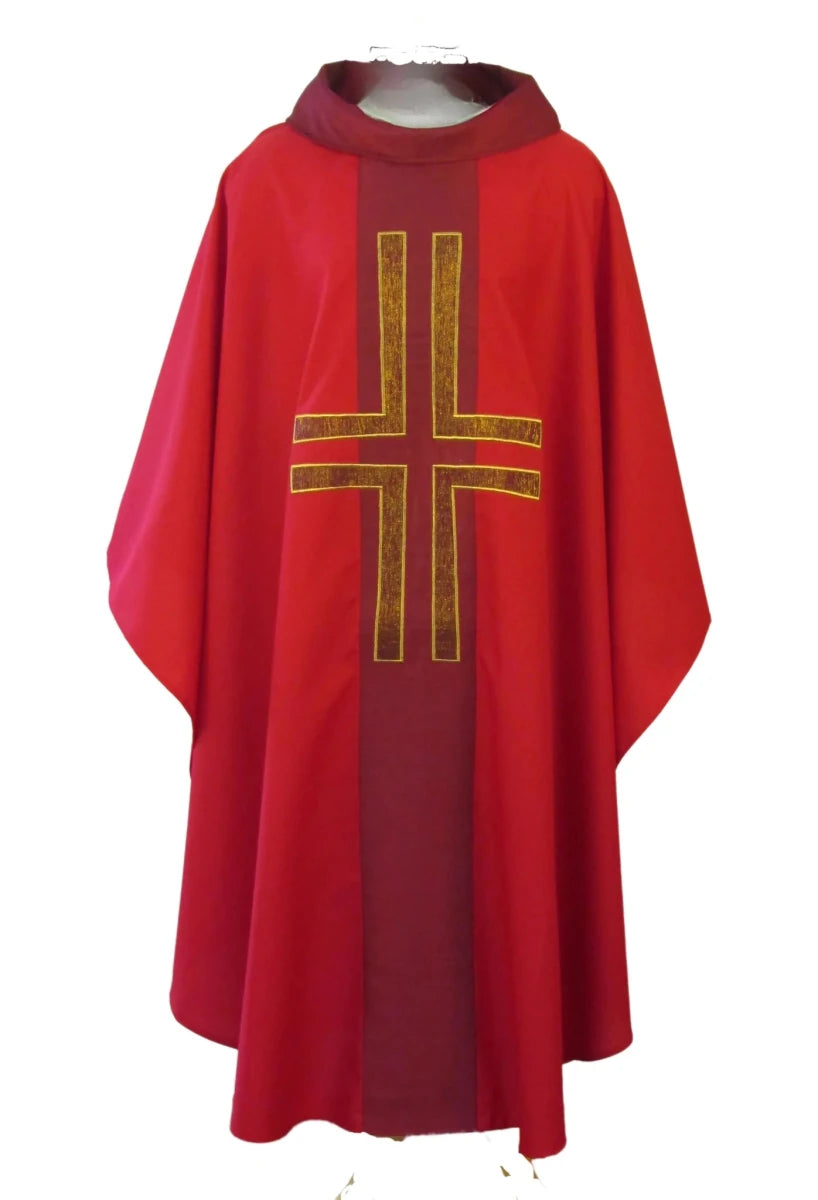 Art Silk Orphrey Chasuble — Lucerne Appliqué Cross - JMJ Catholic Productsvariant