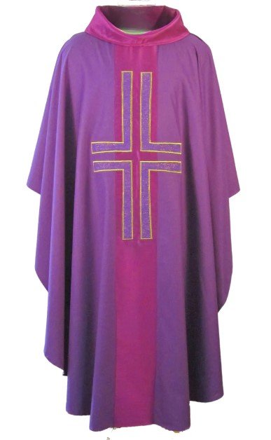 Art Silk Orphrey Chasuble — Lucerne Appliqué Cross - JMJ Catholic Productsvariant