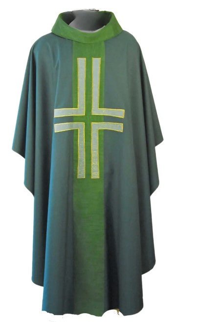 Art Silk Orphrey Chasuble — Lucerne Appliqué Cross - JMJ Catholic Productsvariant