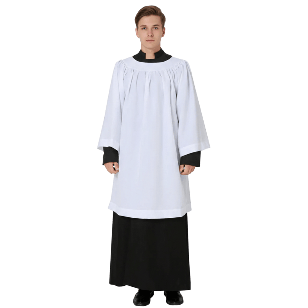 Basic White Server Surplice — Round Neckline (4 Sizes) - JMJ Catholic Productsvariant