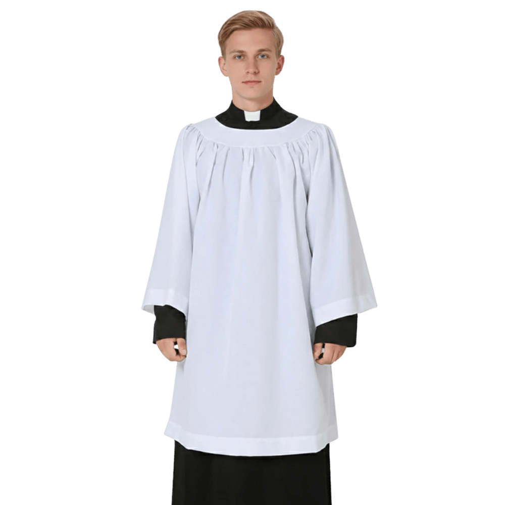 Basic White Server Surplice — Round Neckline (4 Sizes) - JMJ Catholic Productsvariant